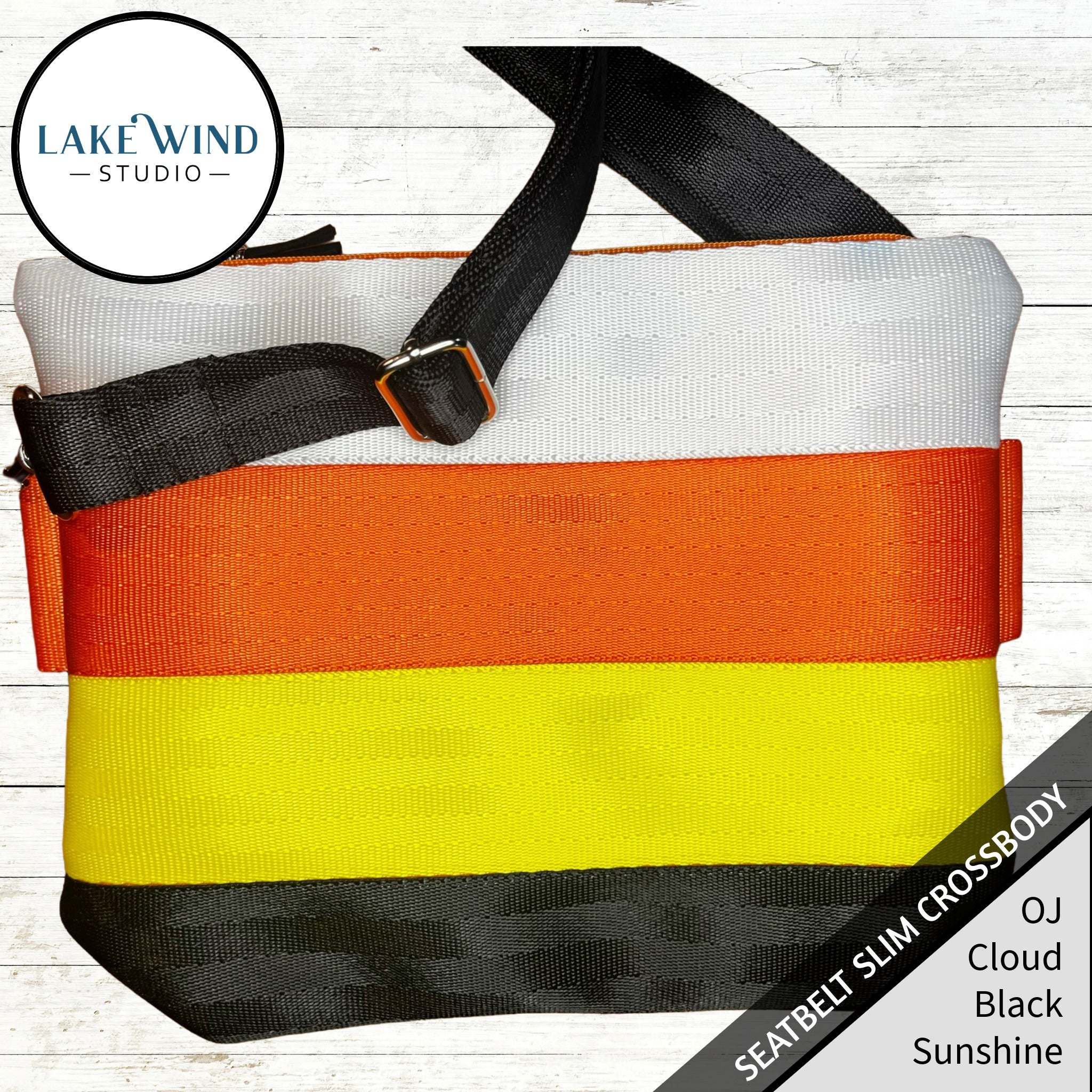 Slim Seatbelt Crossbody Bag -black, orange, yellow, white