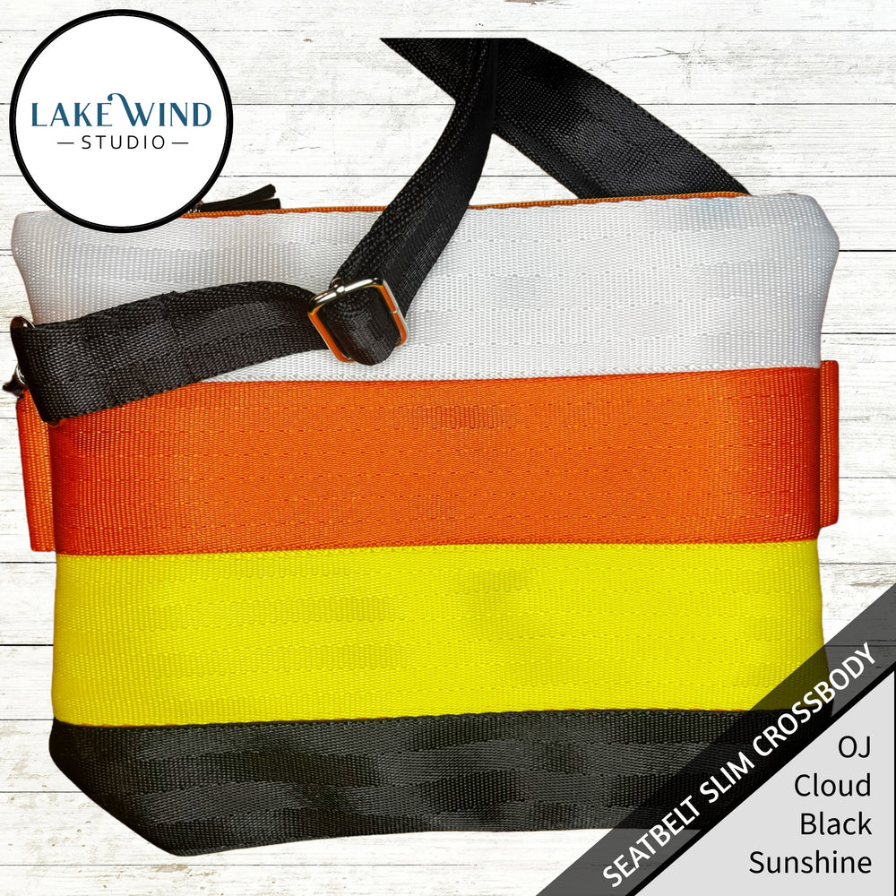 Slim Seatbelt Crossbody Bag -black, orange, yellow, white
