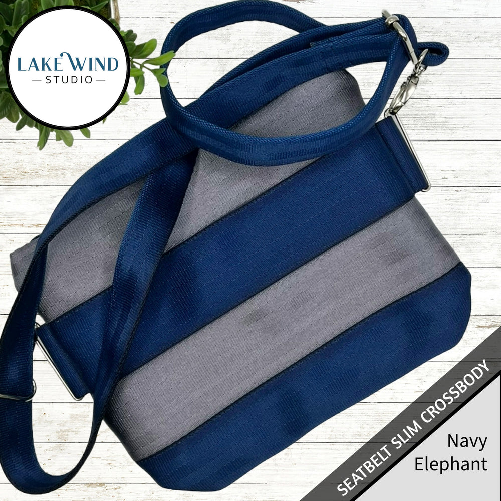 Slim Seatbelt Crossbody Bag - navy and gray