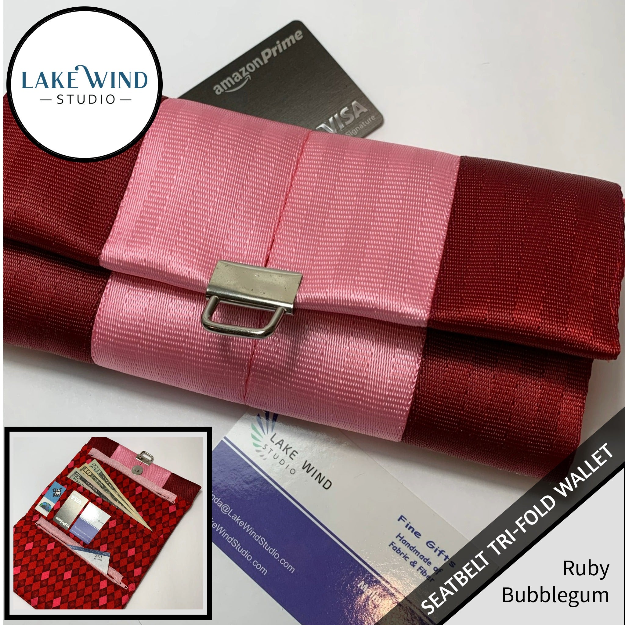 Tri-fold wallet in ruby and bubblegum colors 