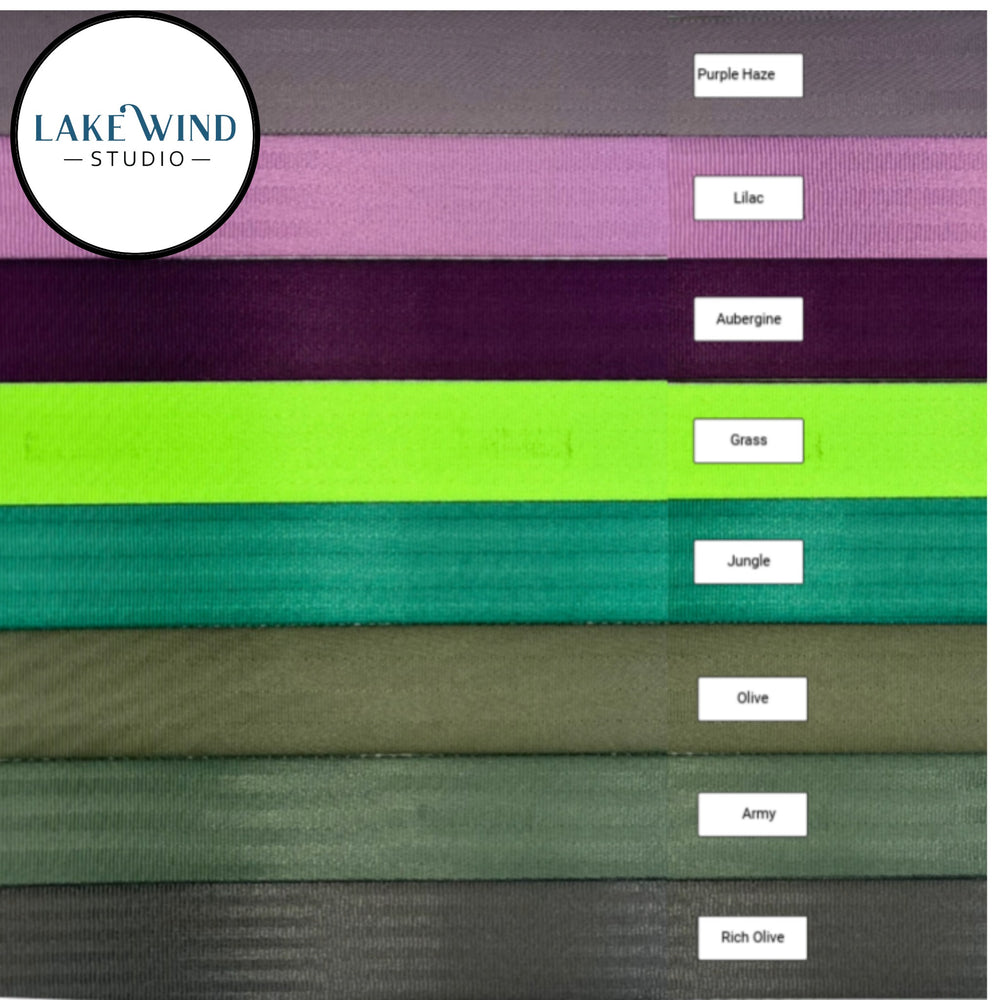 Color swatch of 2 inch seatbelt webbing - shades of purple and green