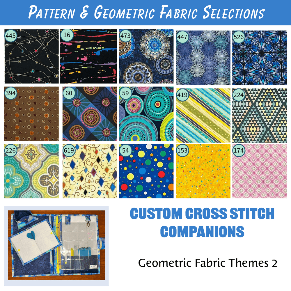 Custom Cross Stitch Companion - Fun Fabric Pattern options - Lake Wind Studio