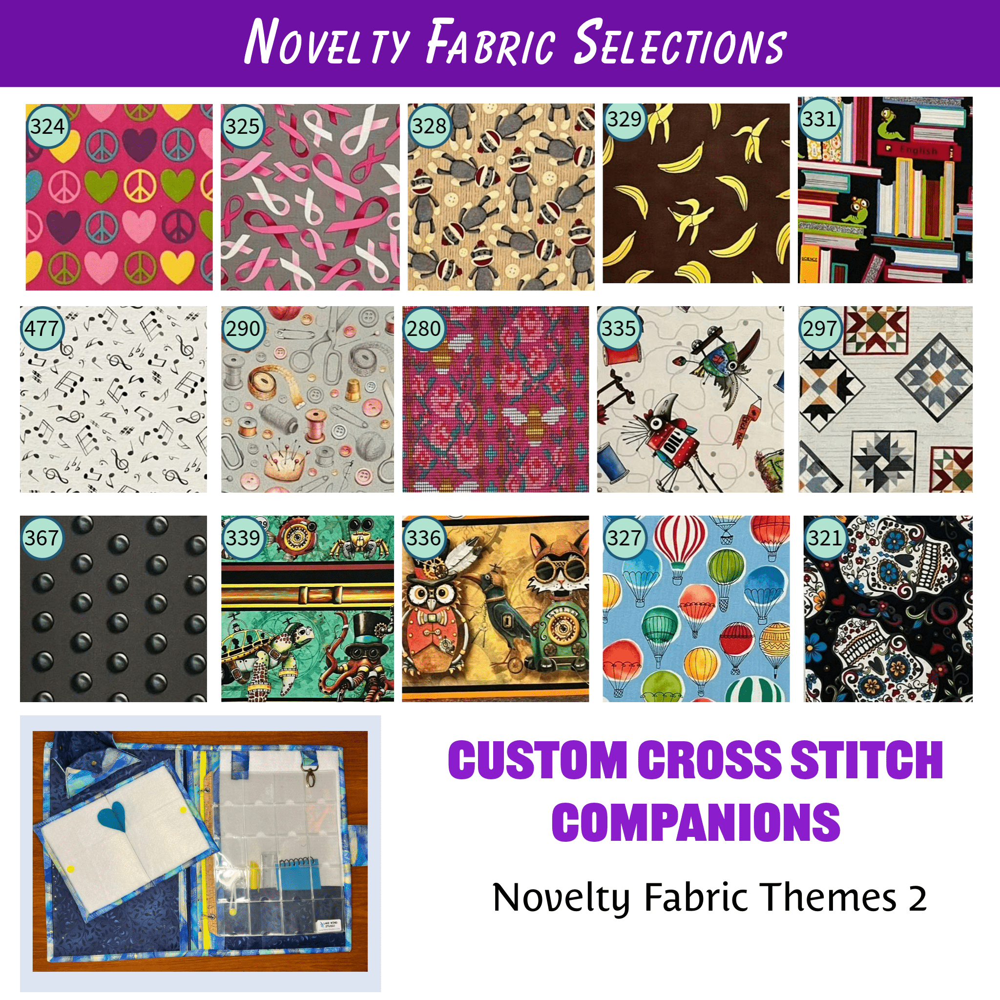 Custom Cross Stitch Companion - Novelty Fabric Patterns - Lake Wind Studio