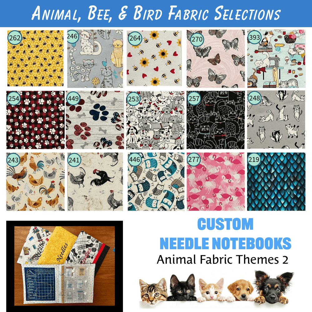 Custom Needle Notebook & Keeper - Animal Fabric selections - Lake Wind Studio