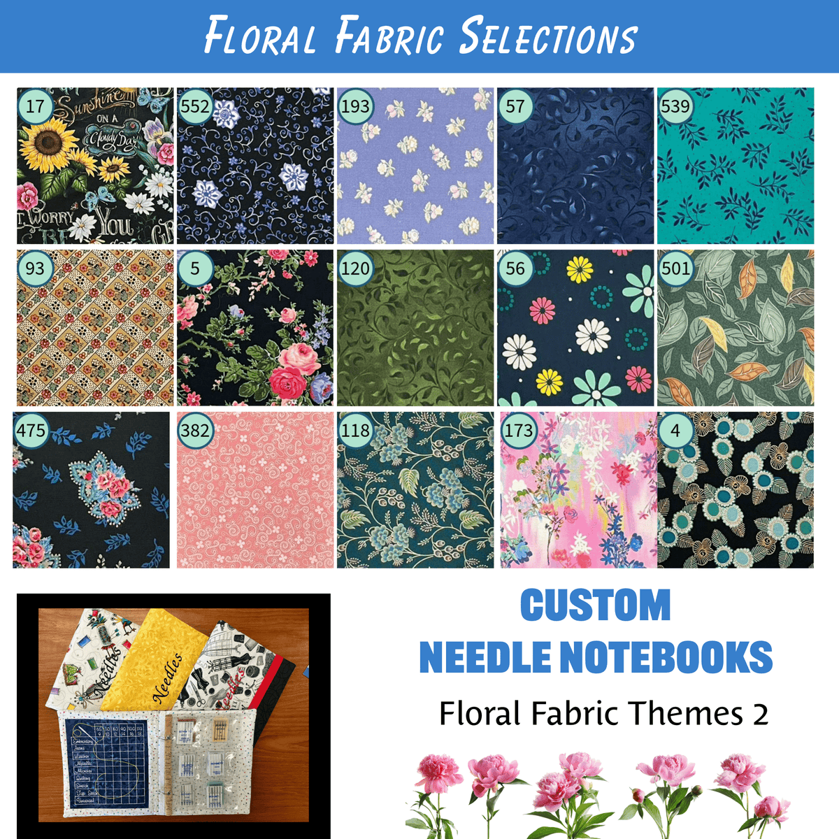 Custom Needle Notebook & Keeper - Floral Fabric selections - Lake Wind Studio