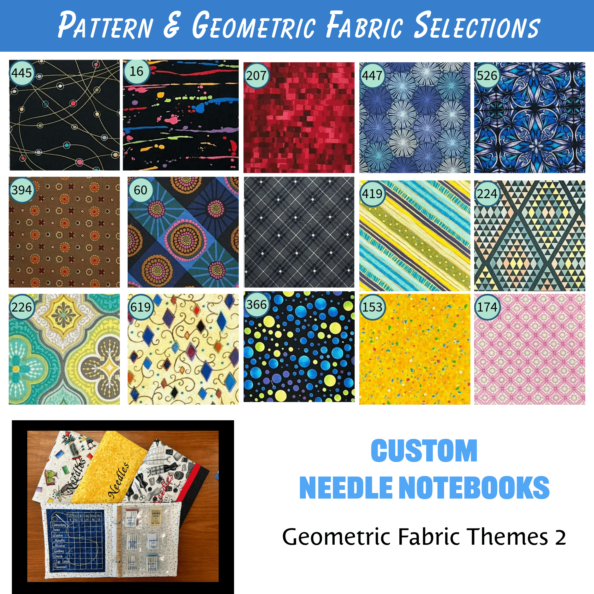 Custom Needle Notebook & Keeper - Fun Pattern Fabric Selections - Lake Wind Studio