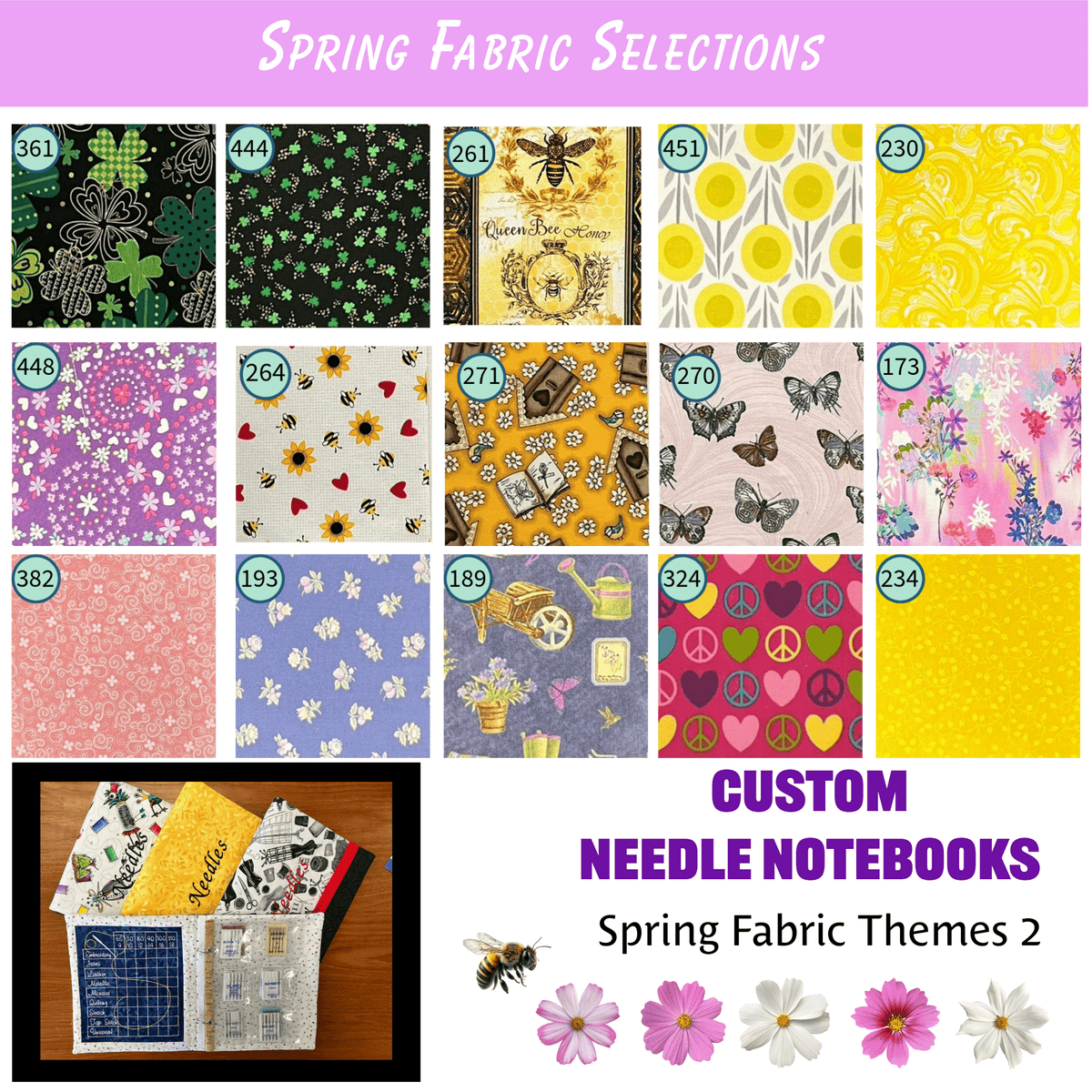 Custom Needle Notebook & Keeper - Spring Fabric Selections - Lake Wind Studio