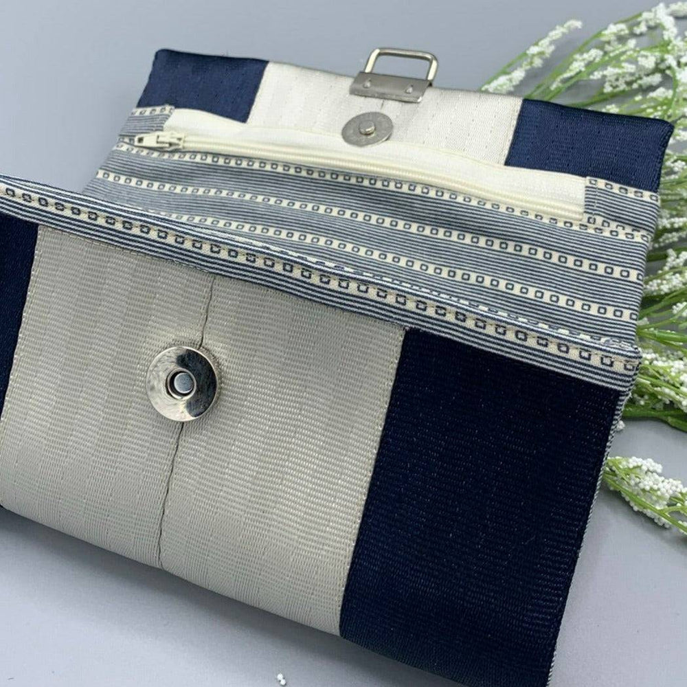 Custom Seatbelt Ladies Wallet - Navy & Silver - Lake Wind Studio