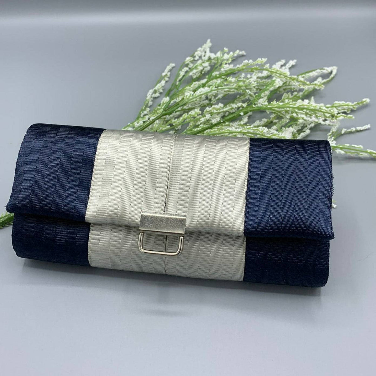 Custom Seatbelt Ladies Wallet - Navy & Silver - Lake Wind Studio