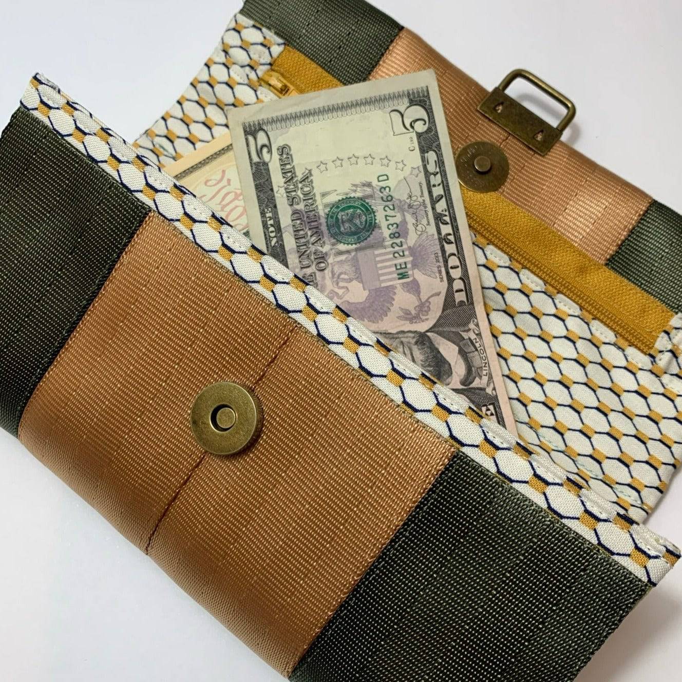 Custom Seatbelt Ladies Wallet - Olive & Rust - Lake Wind Studio