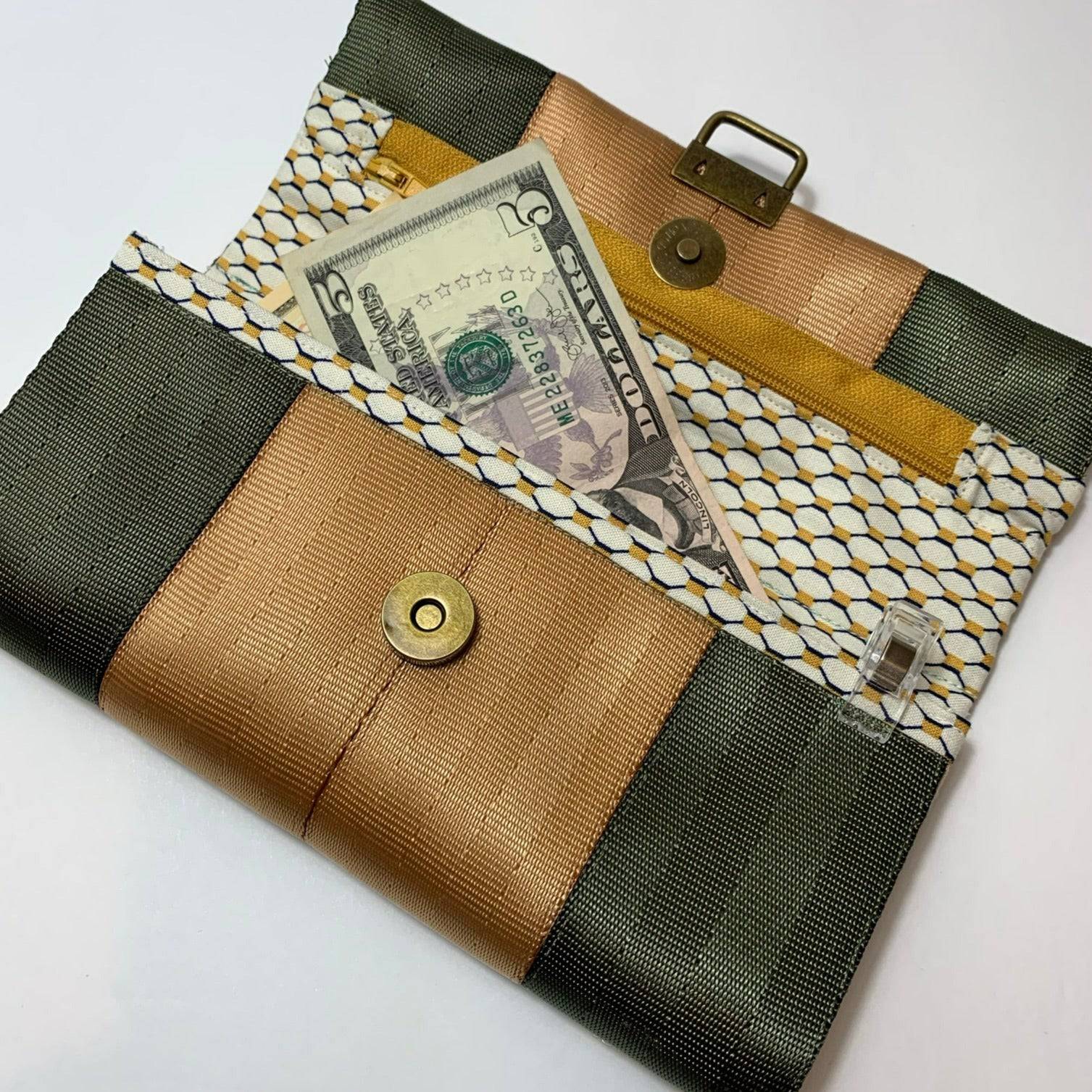 Custom Seatbelt Ladies Wallet - Olive & Rust - Lake Wind Studio