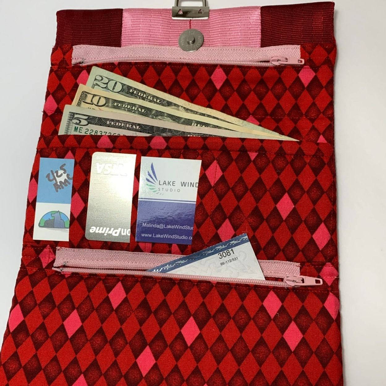 Custom Seatbelt Ladies Wallet - Ruby & Bubble Gum - Lake Wind Studio