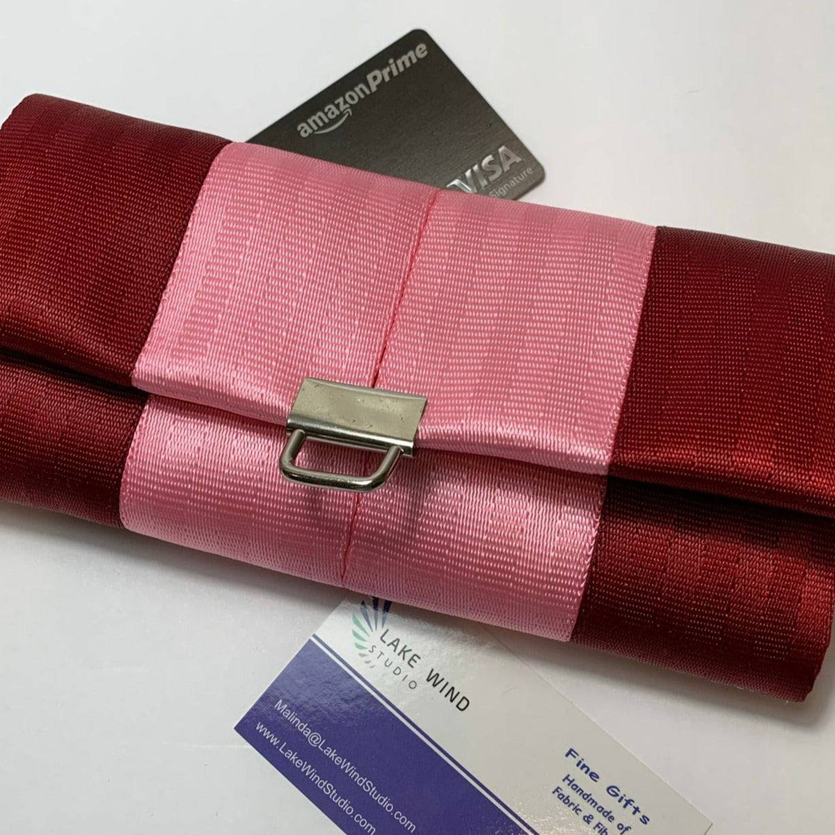 Custom Seatbelt Ladies Wallet - Ruby & Bubble Gum - Lake Wind Studio