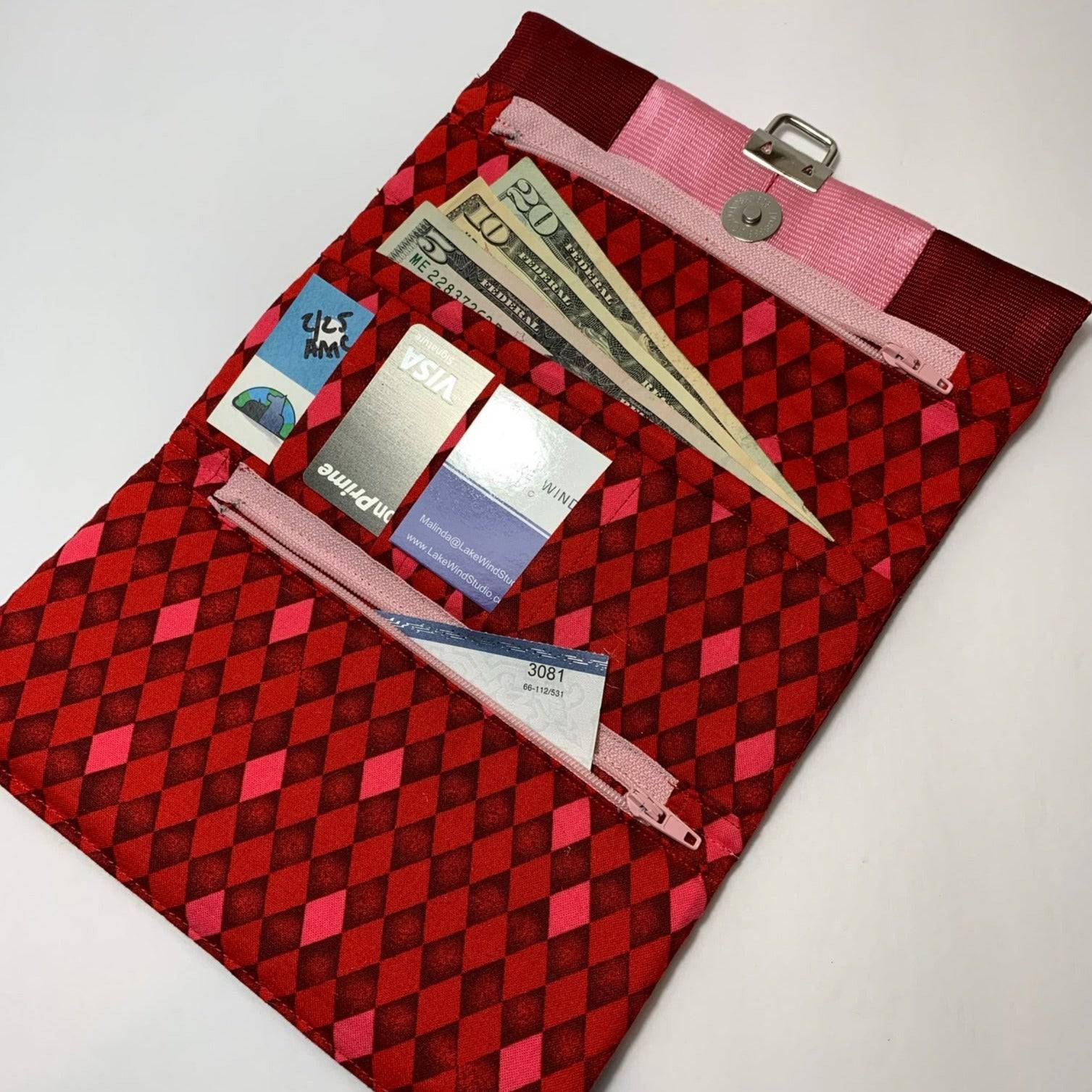 Custom Seatbelt Ladies Wallet - Ruby & Bubble Gum - Lake Wind Studio