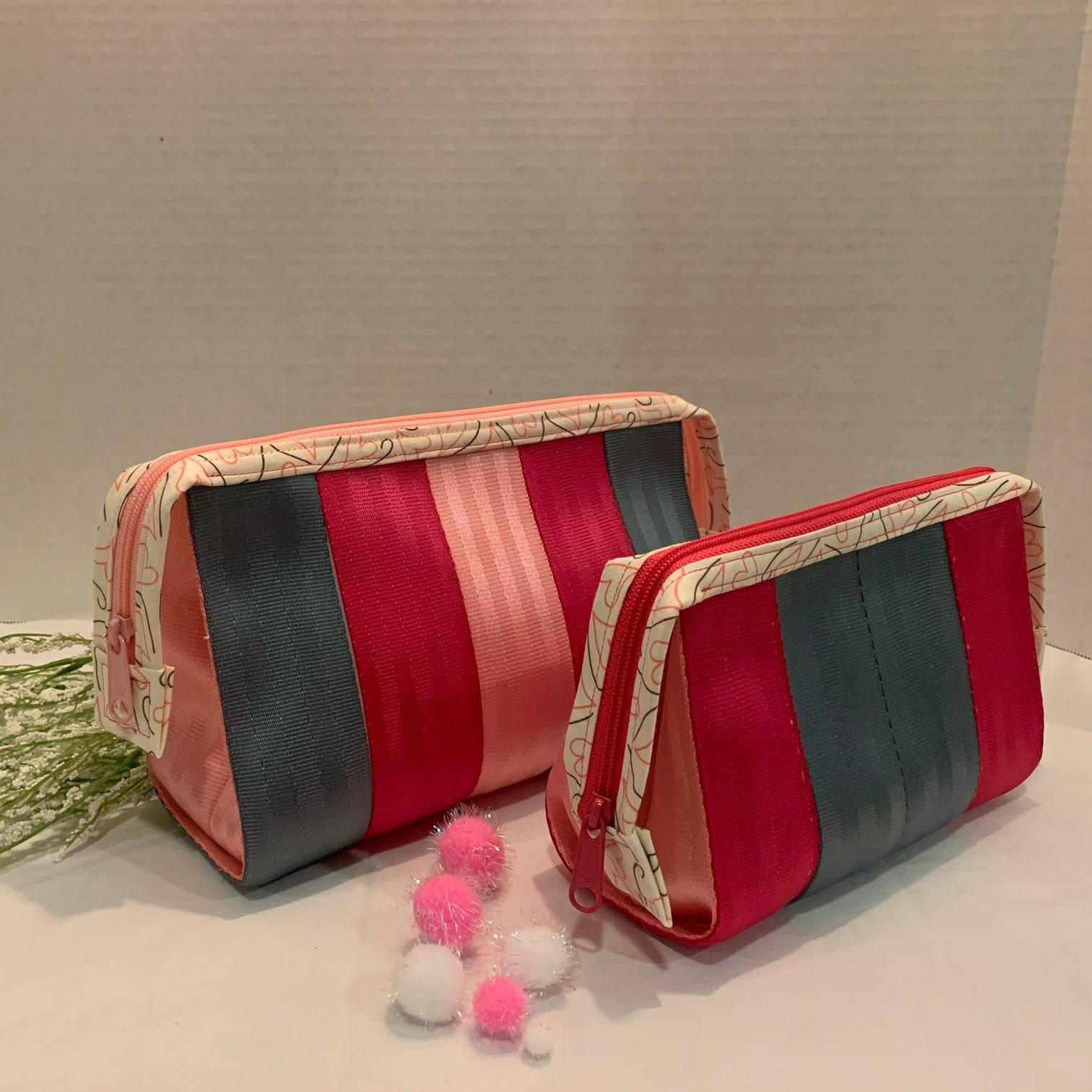 Custom Cosmetic Seatbelt Bags Gift Set - The Pinks & Dark Gray