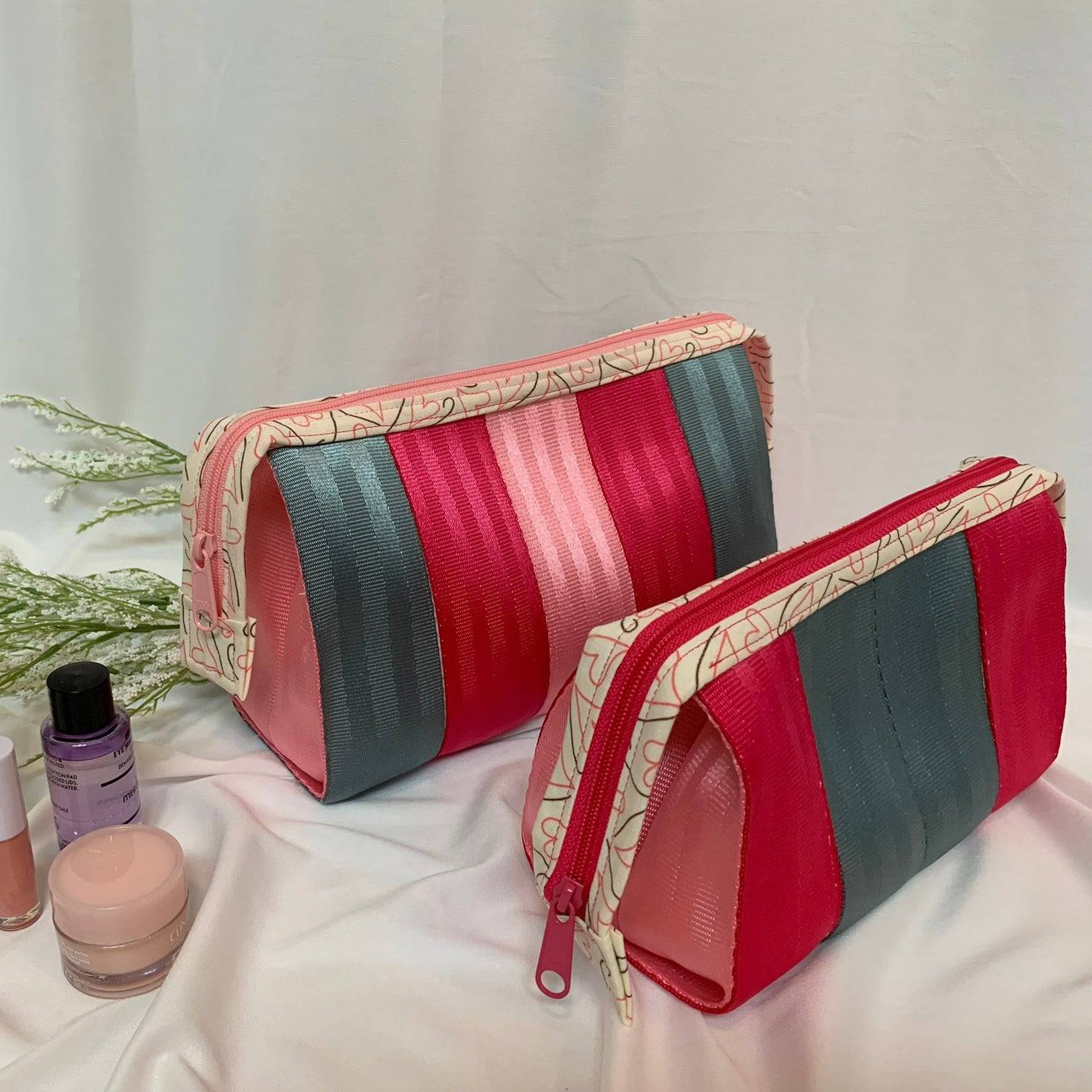 Custom Cosmetic Seatbelt Bags Gift Set - The Pinks & Dark Gray