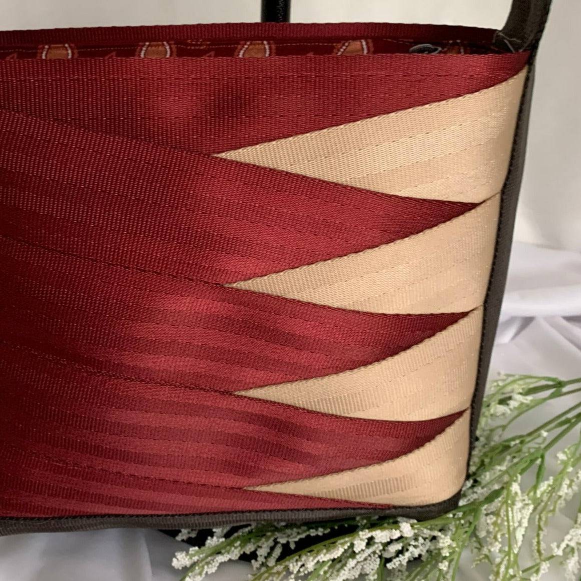 Custom Crossbody Seatbelt Bag - Deep Red & Honey