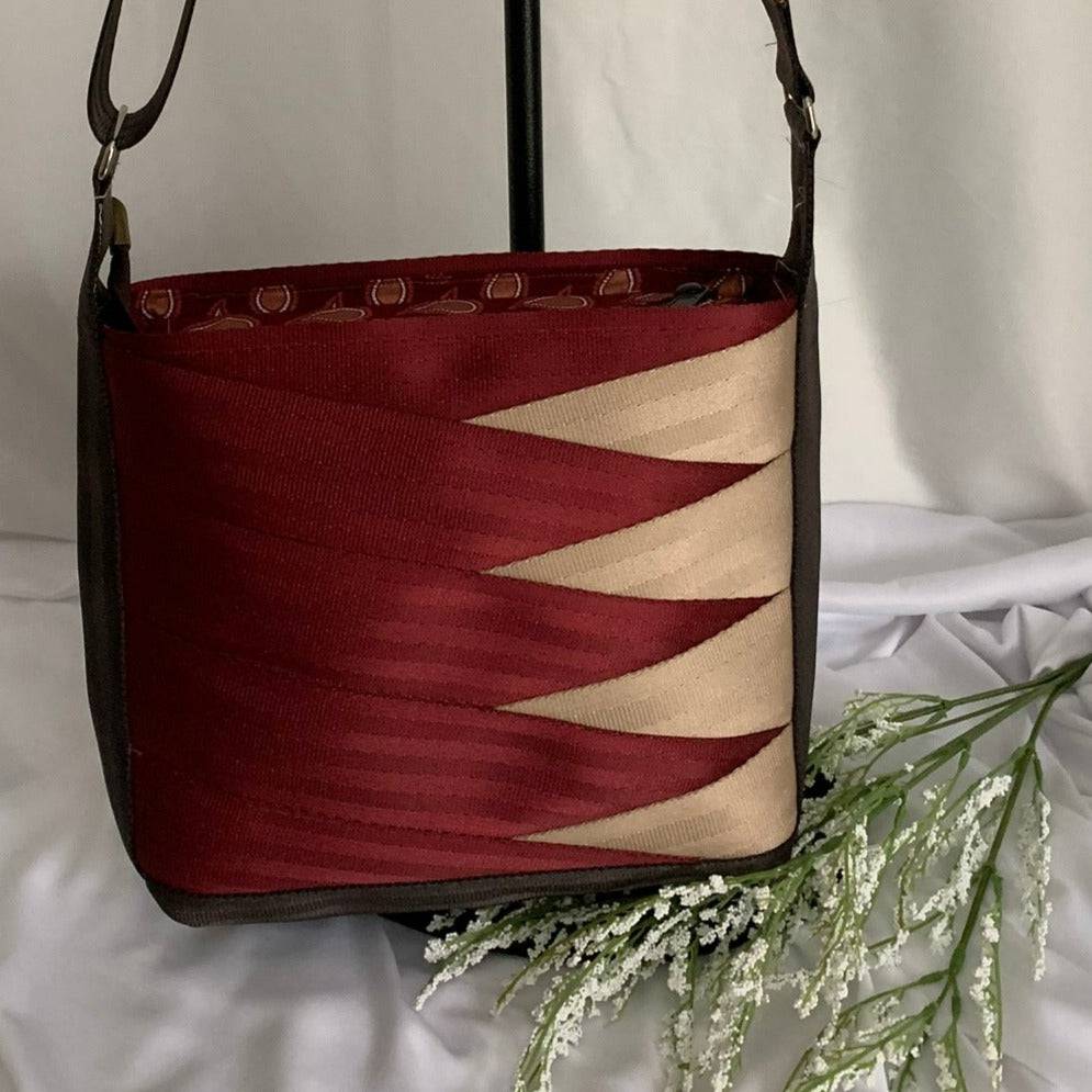 Custom Crossbody Seatbelt Bag - Deep Red & Honey