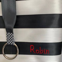 Custom Market Tote Seatbelt Bag - Black & Cloud Stripes