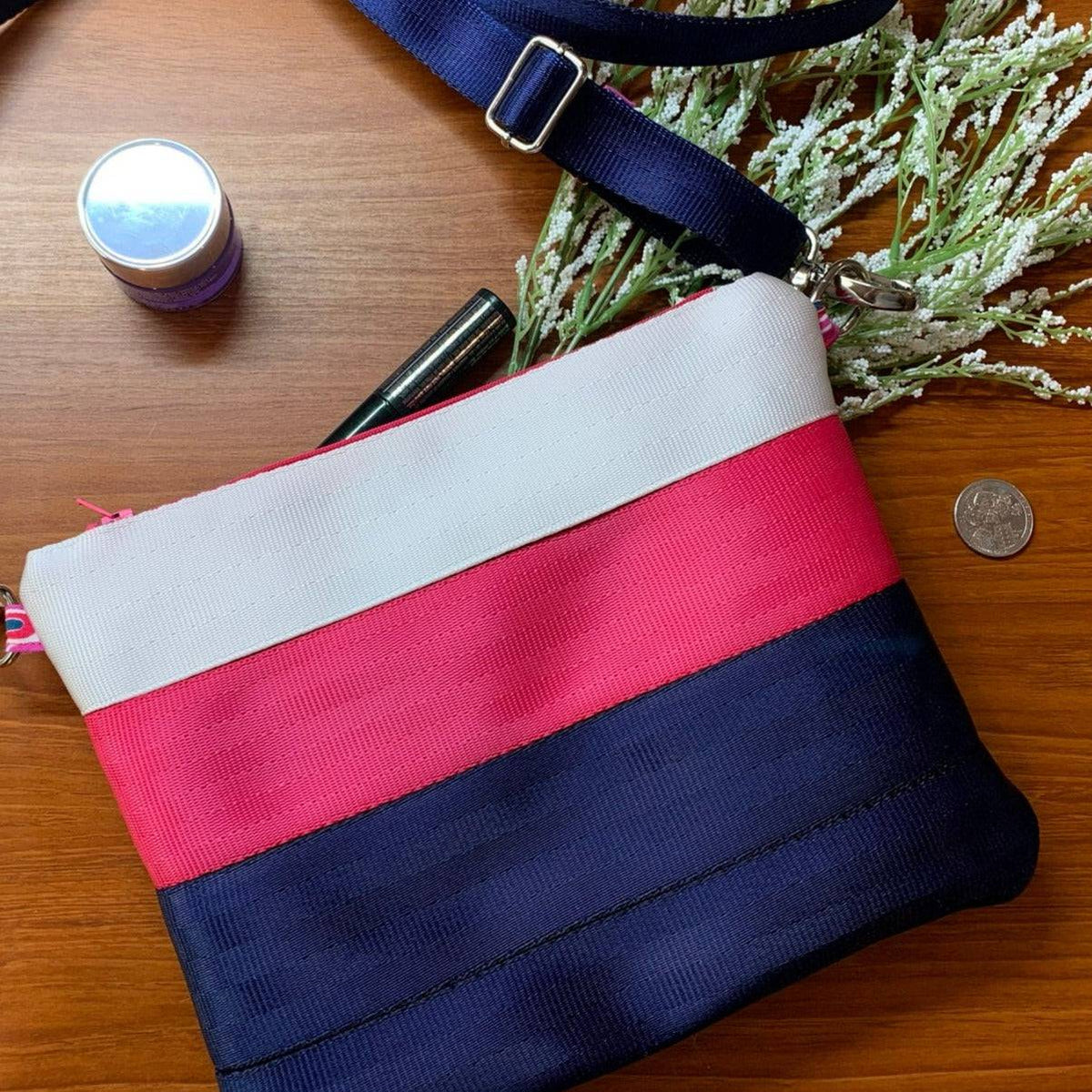 Custom Seatbelt Crossbody Slim Bag - Navy, Hot Pink, Cloud